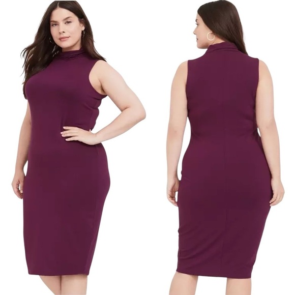 torrid Dresses & Skirts - Torrid Burgundy Purple Jersey Mock Neck Bodycon Midi Dress Size: 1X